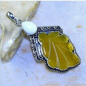 Handmade Jewelry - Yellow Agate & White Jade .925 Pendant Handmade Jewelry - Yellow Agate & White Jade .925 Pendant
